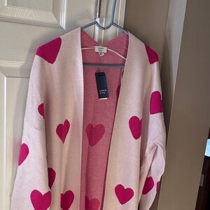 Crown & Ivy Pink Heart Women's Cardigan Long